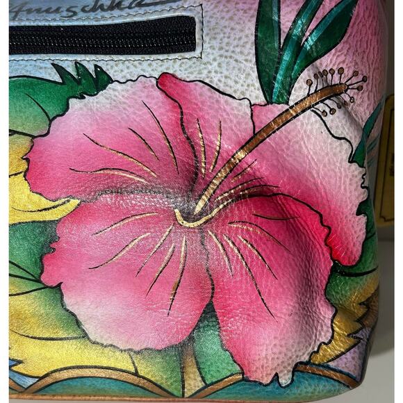Anuschka Hand Painted Leather Butterflies & Hibiscus U Top Hobo Purse Handbag - Picture 5 of 10